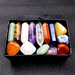 14 piece Pointed Quartz Crystal Chakra Healing Stones And Crystals Set Hexagon